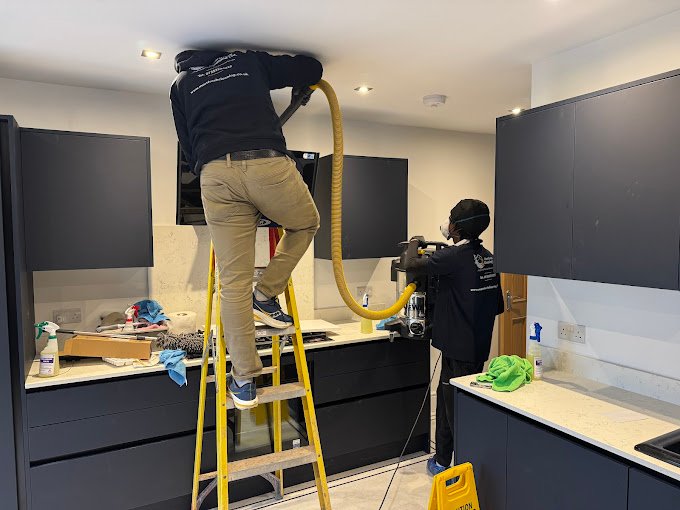 Commercial cleaning team carrying out compliance led cleaning with specialist equipment in a managed property in Birmingham