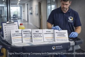 Professional commercial cleaning services in Birmingham showing industry-grade cleaning standards in a managed facility