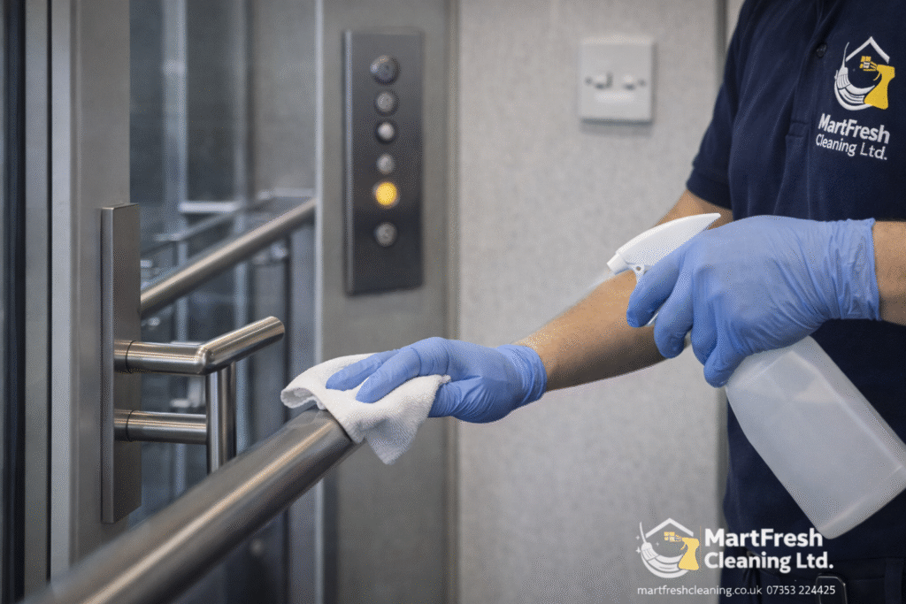 High-touch surface commercial cleaning in a Birmingham public building to reduce infection spread
