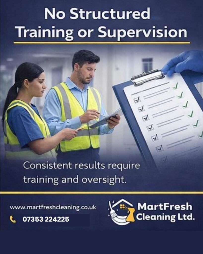 Untrained cleaners working on a commercial cleaning site in Birmingham without supervision
