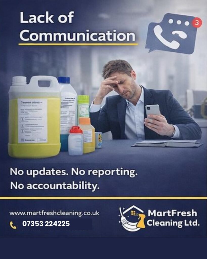 Commercial property cleaning team in Birmingham showing lack of communication and coordination
